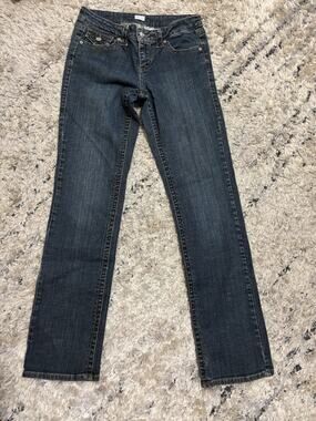 CACHE Womens Denim Jeans Back Flap 5 Pocket Flare Distressed Light Wash Sz 5